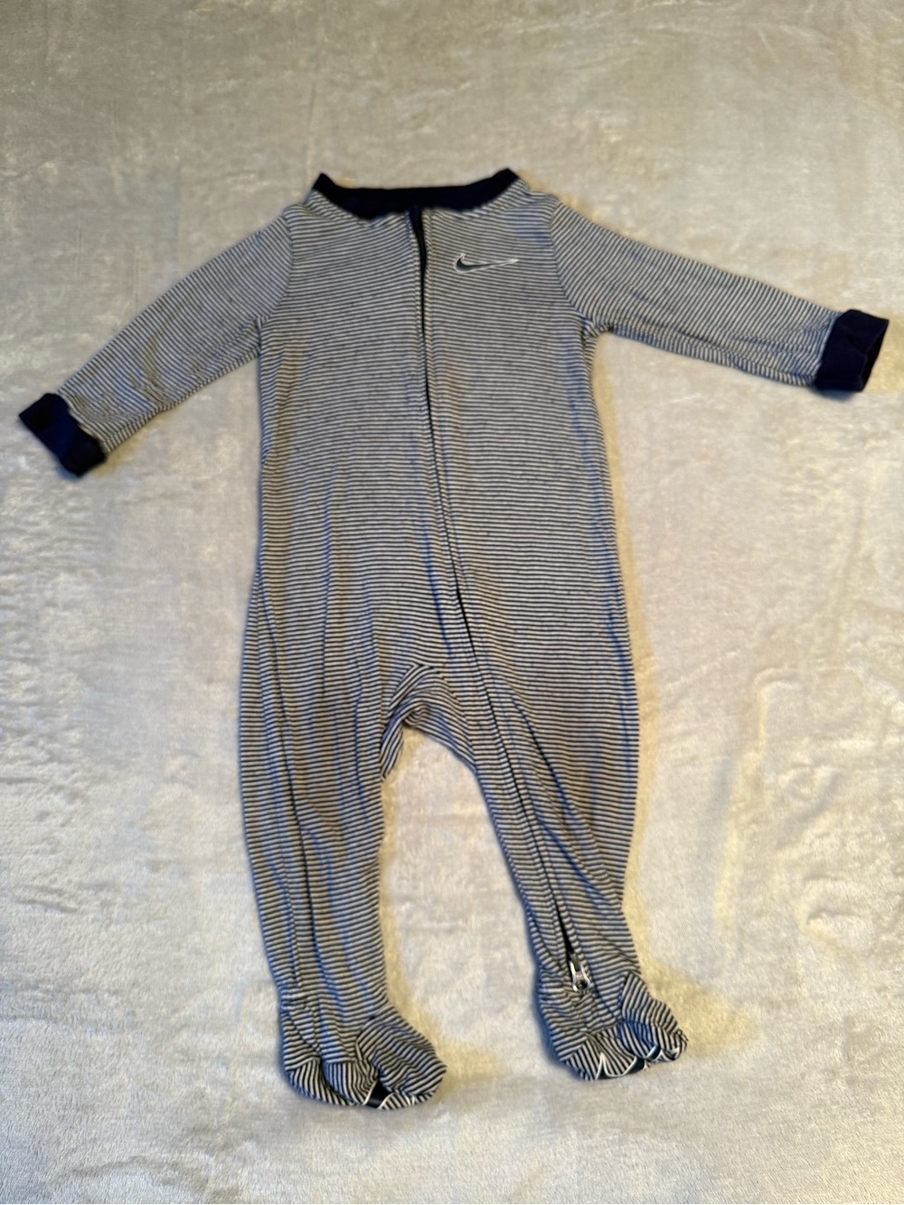 Nike Baby 9M Navy & White Striped Footed One Piece
